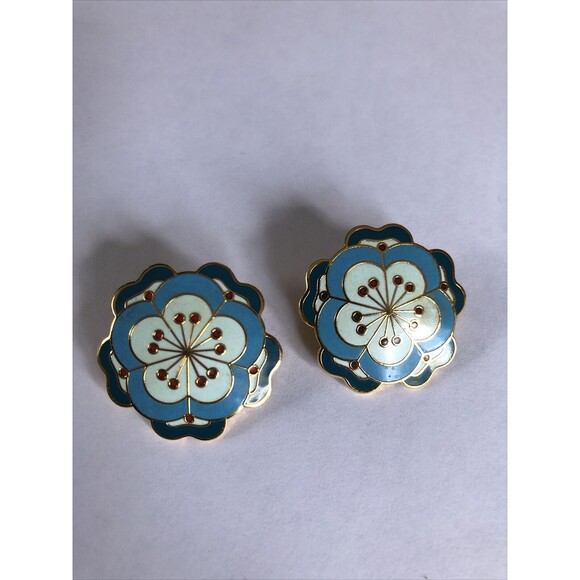 Vintage Signed MMA Earrings Enamel Floral Design - Picture 1 of 8